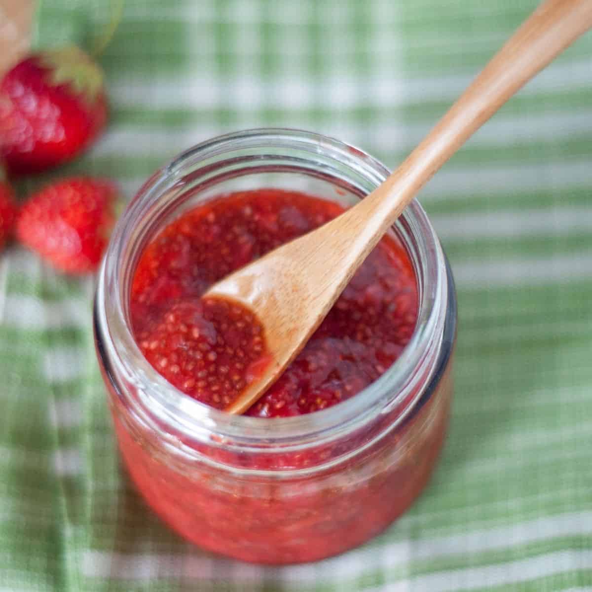 Simple Strawberry Chia Seed Jam (quick & easy no-cook recipe)