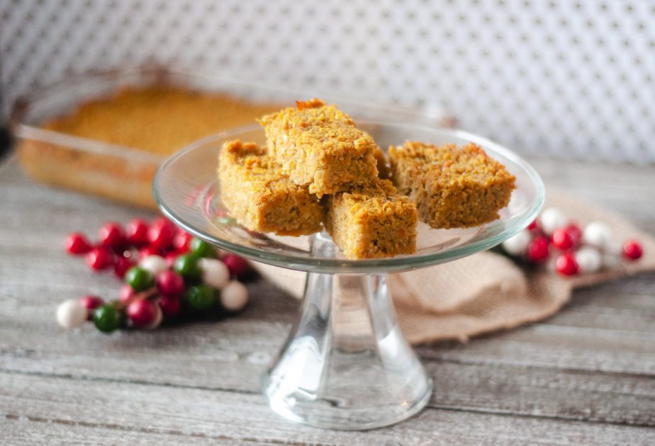 Cassava Pone on a cake stand