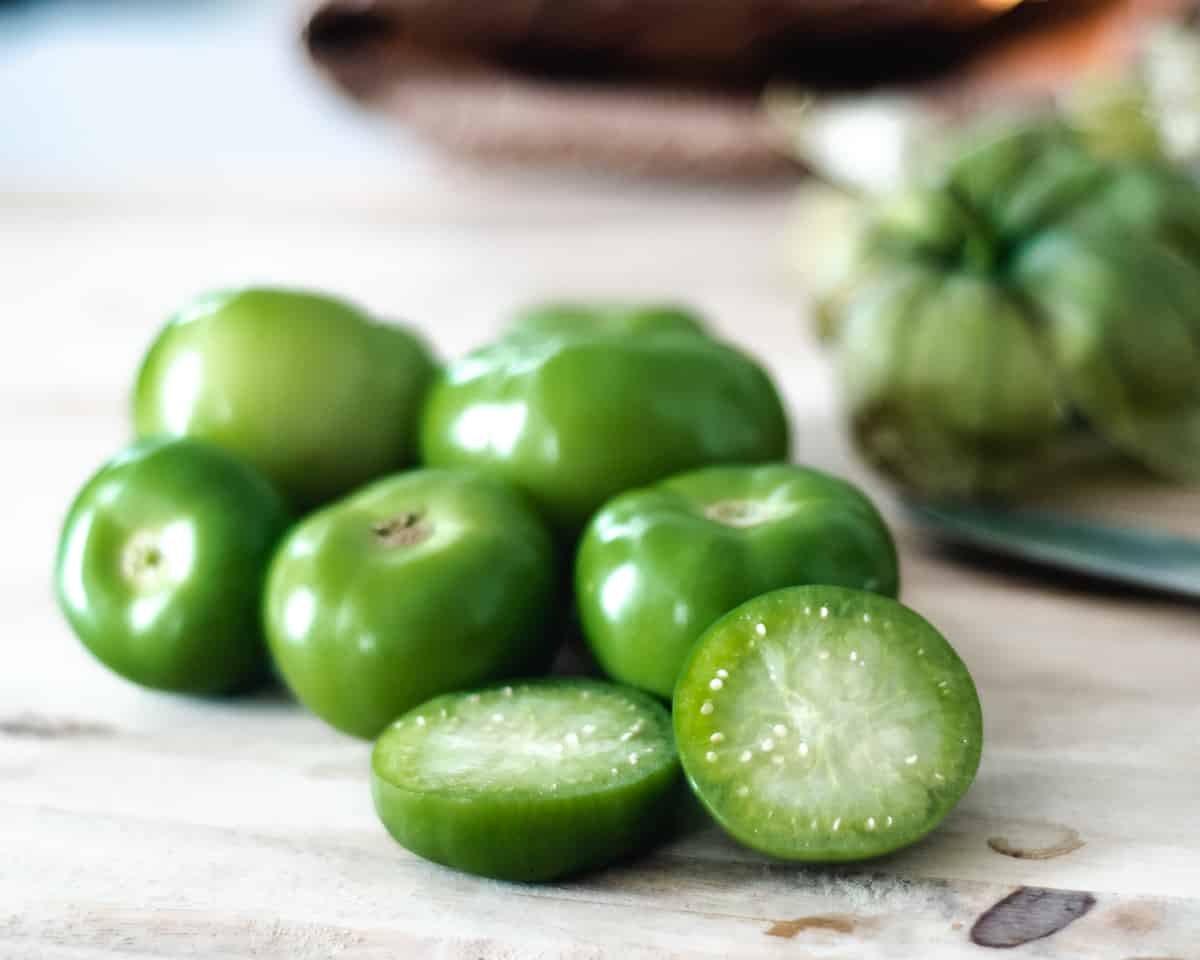 Fresh tomatillos with husk removed